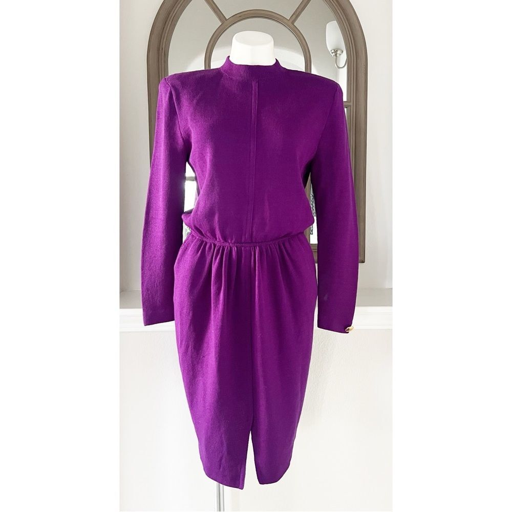 ST. JOHN Couture Purple Sweater Dress, New, Size 8 - Picture 2 of 14